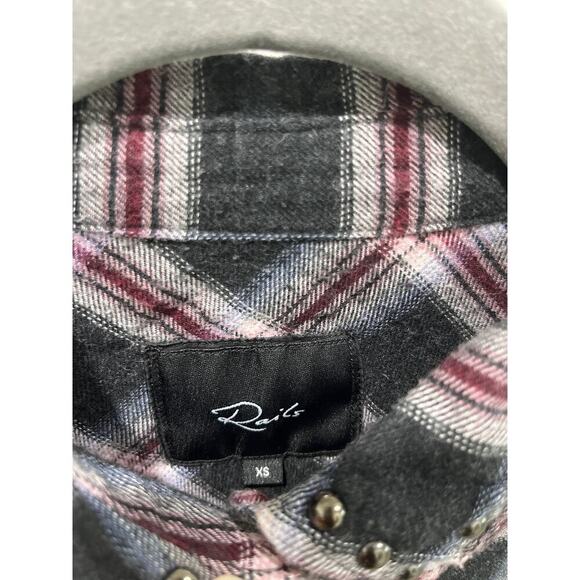Rails Plaid Long Sleeve Studded Blouse Button Down Shirt Sz XS - Picture 3 of 8